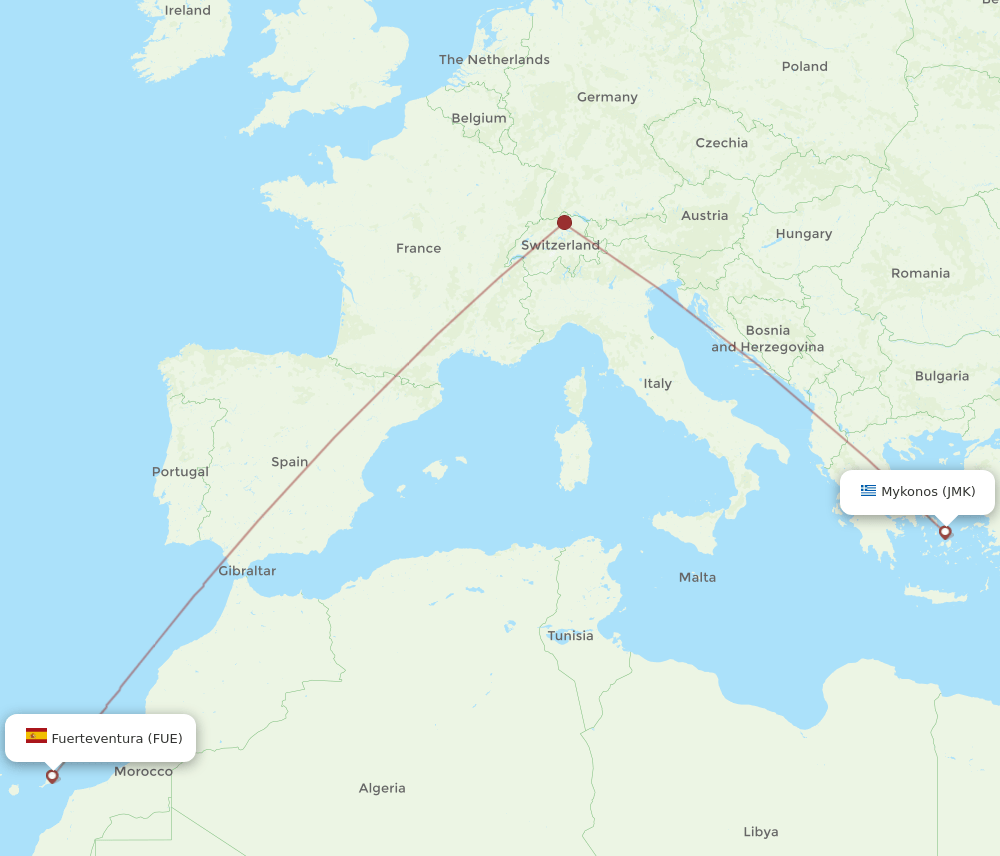 JMK to FUE flights and routes map