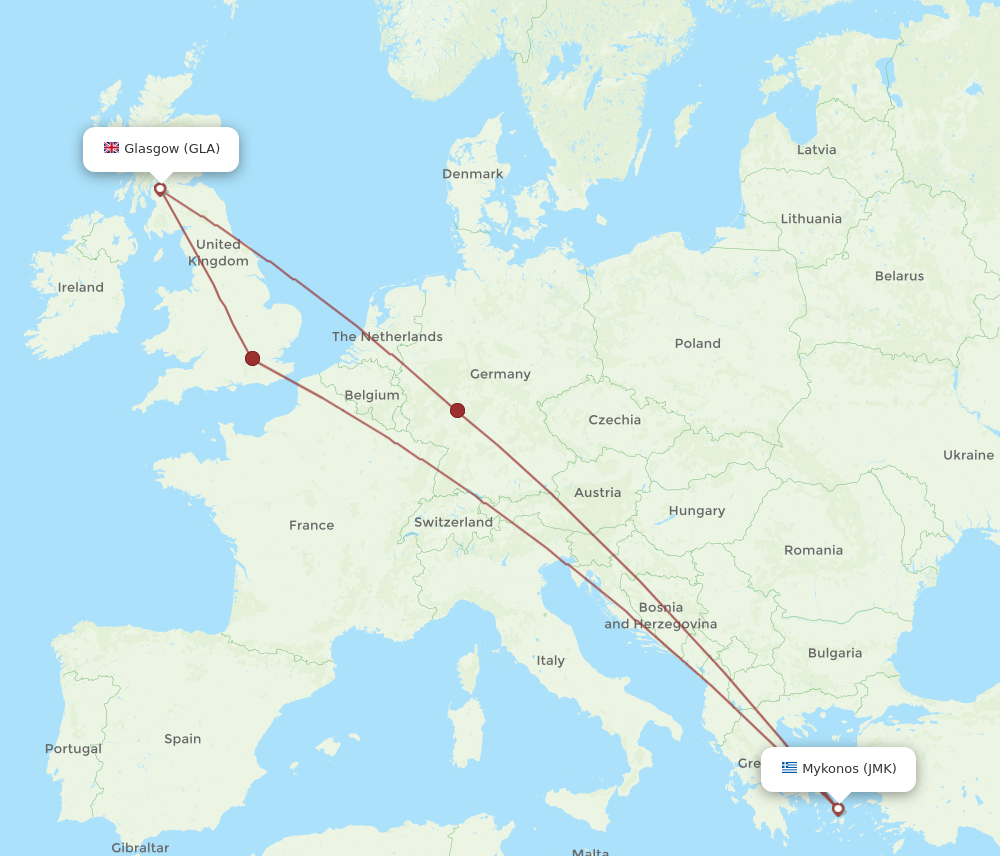 JMK to GLA flights and routes map