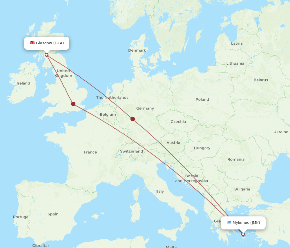 JMK to GLA flights and routes map