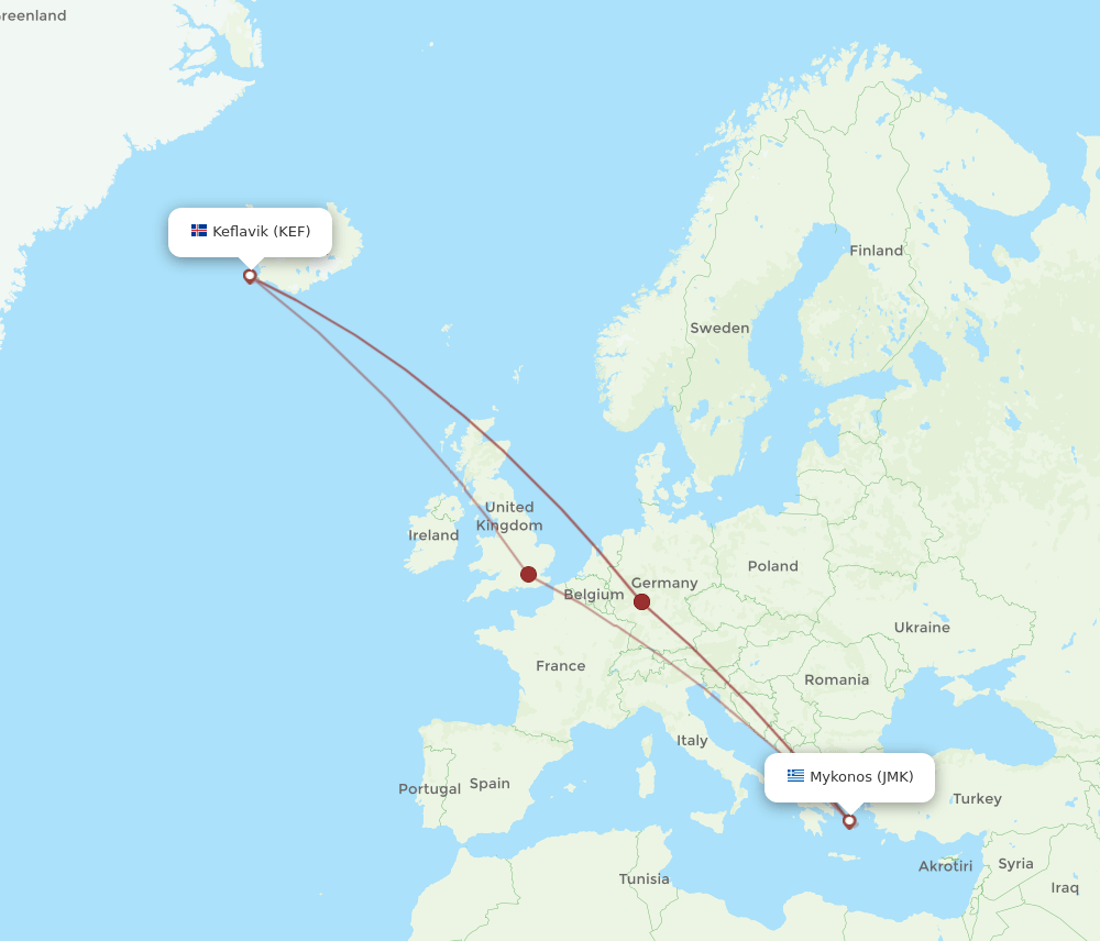 JMK-KEF flight routes