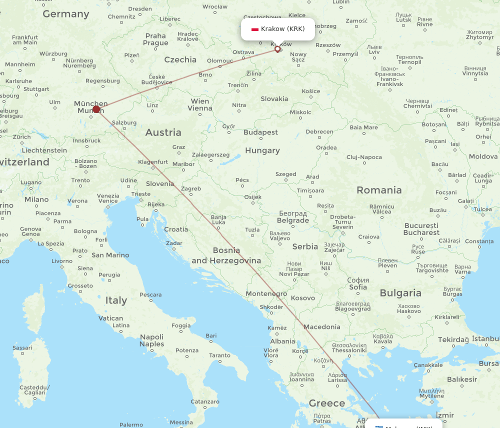 JMK-KRK flight routes