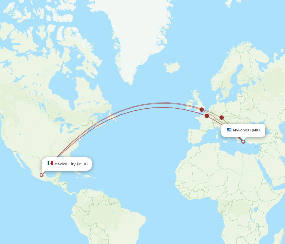 JMK to MEX flights and routes map