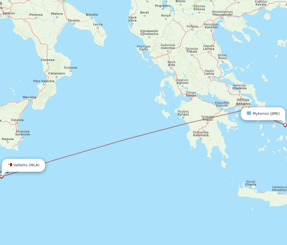 MLA to JMK flights and routes map