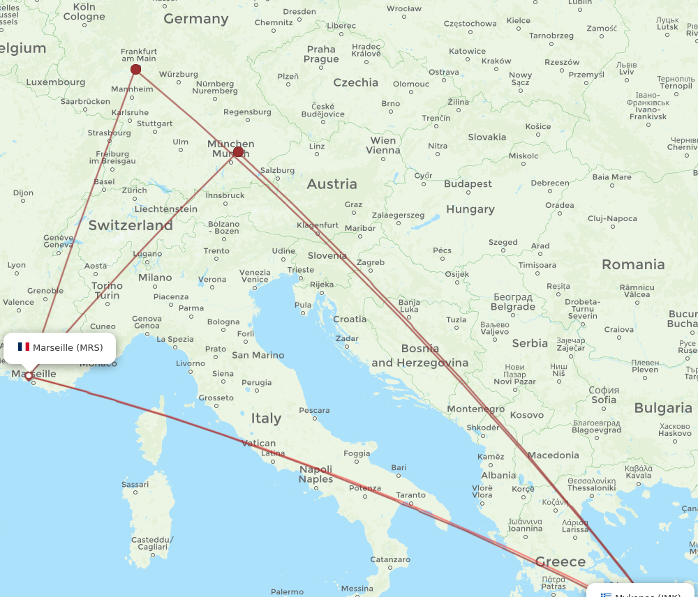 JMK to MRS flights and routes map