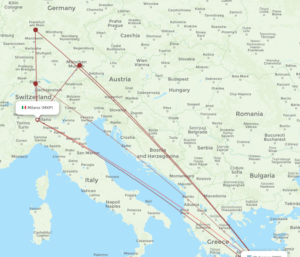 JMK to MXP flights and routes map