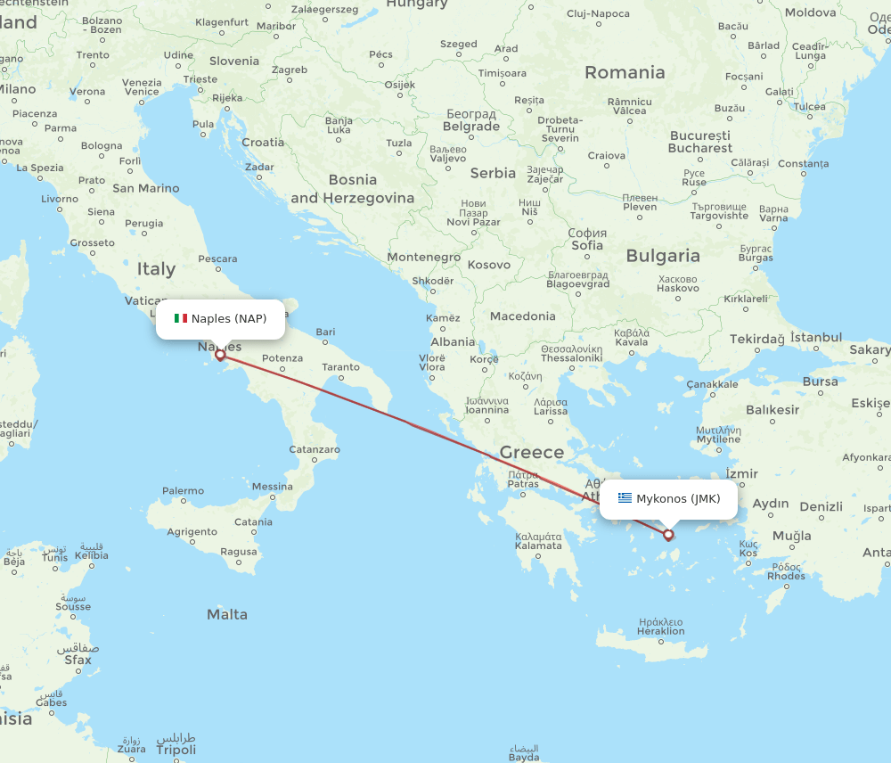 JMK to NAP flights and routes map