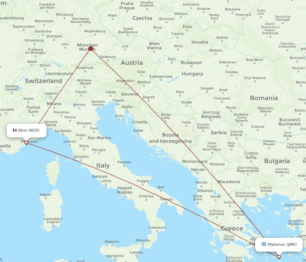 JMK to NCE flights and routes map