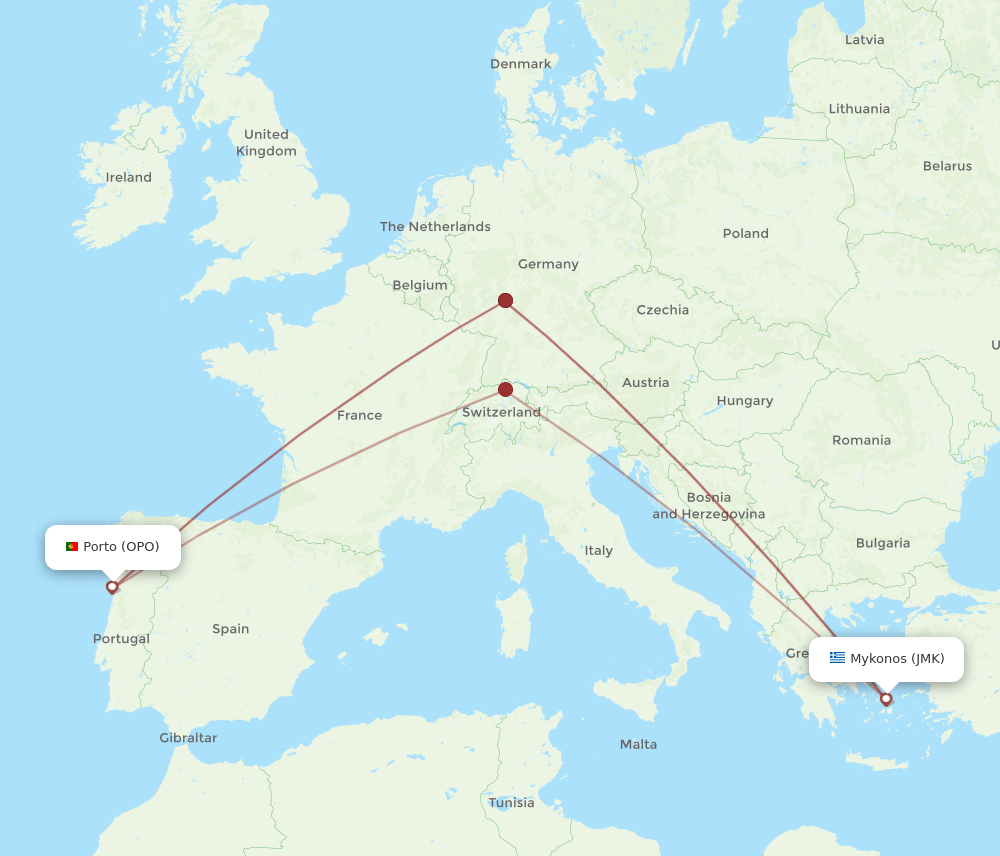 JMK-OPO flight routes