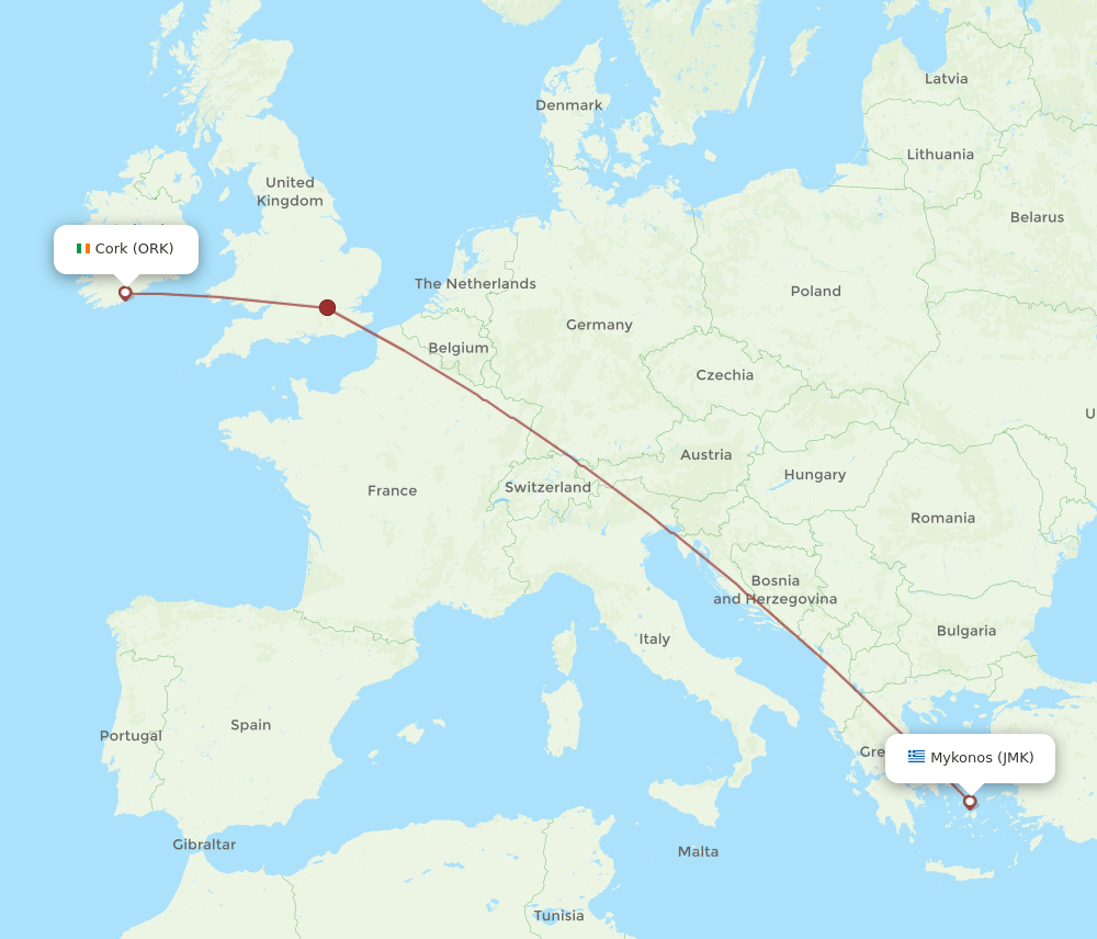 JMK to ORK flights and routes map