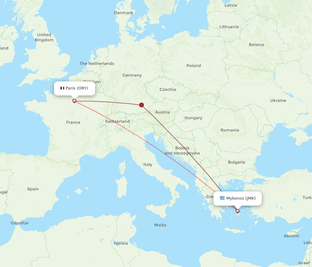 JMK to ORY flights and routes map