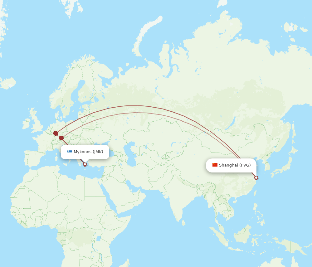 JMK to PVG flights and routes map