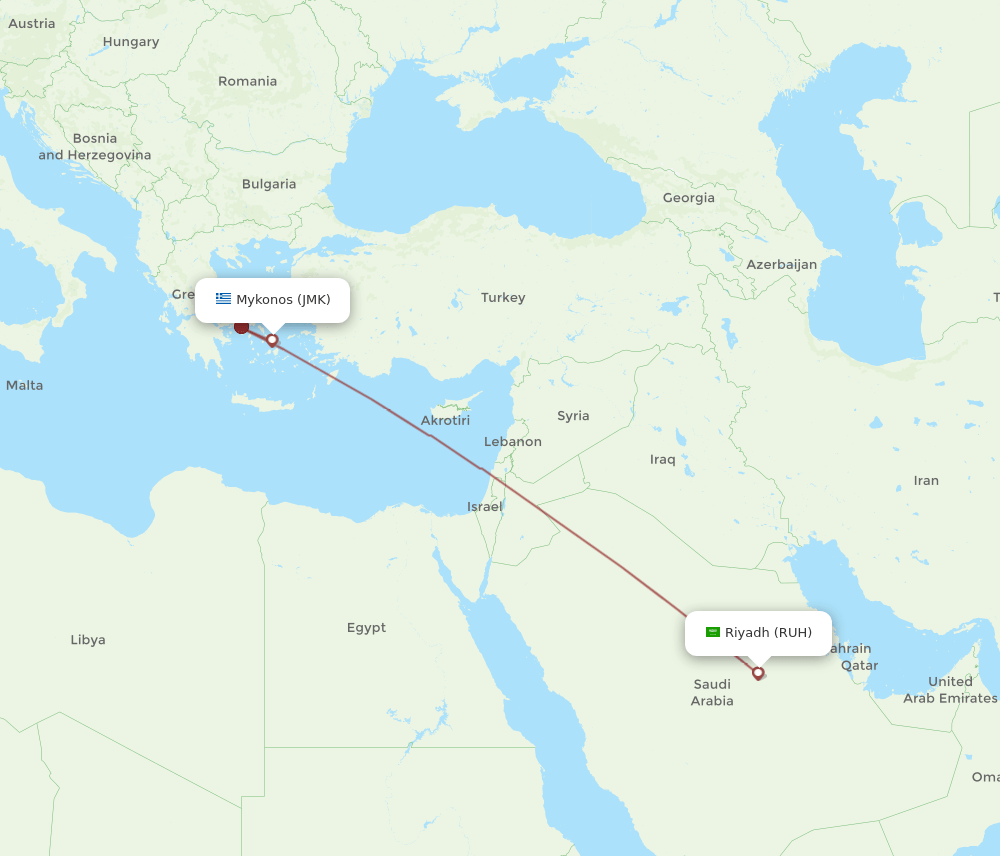 JMK to RUH flights and routes map