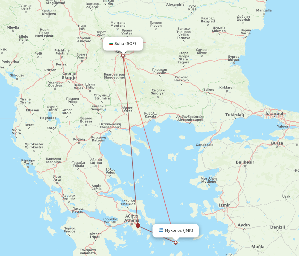 JMK-SOF flight routes