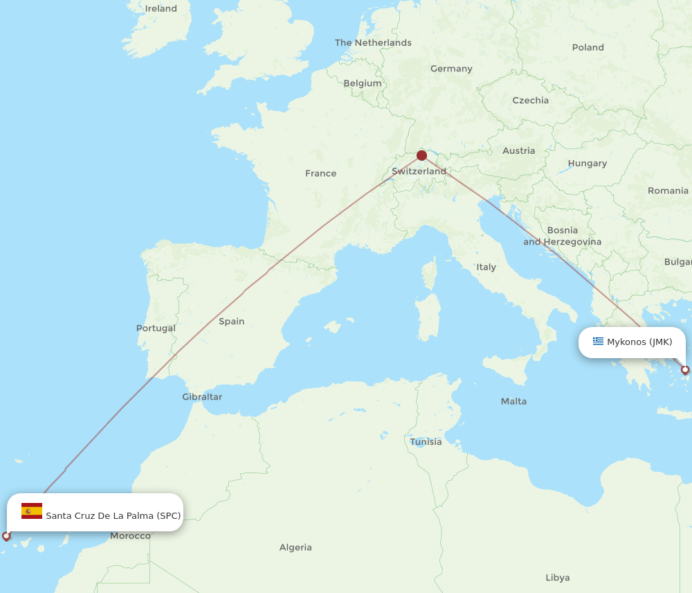Santa Cruz De La Palma - Mykonos route map and flight paths