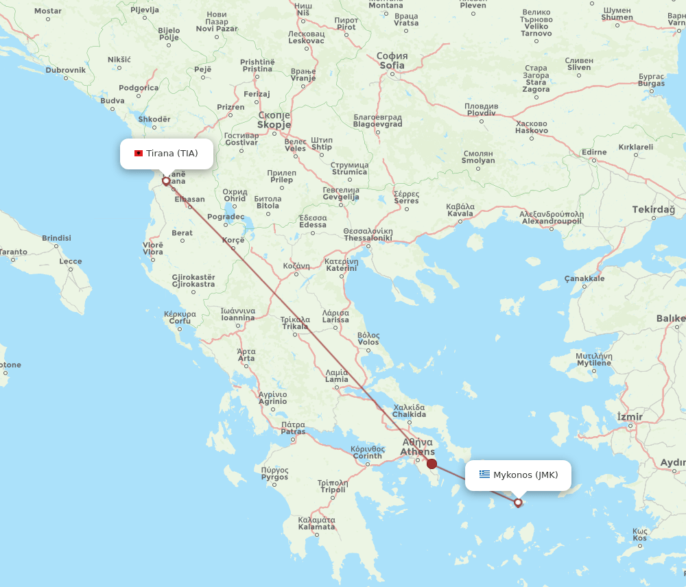 JMK to TIA flights and routes map