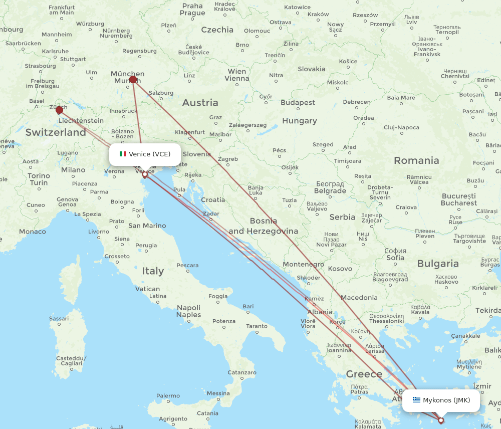 JMK to VCE flights and routes map