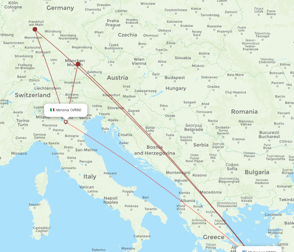 JMK to VRN flights and routes map