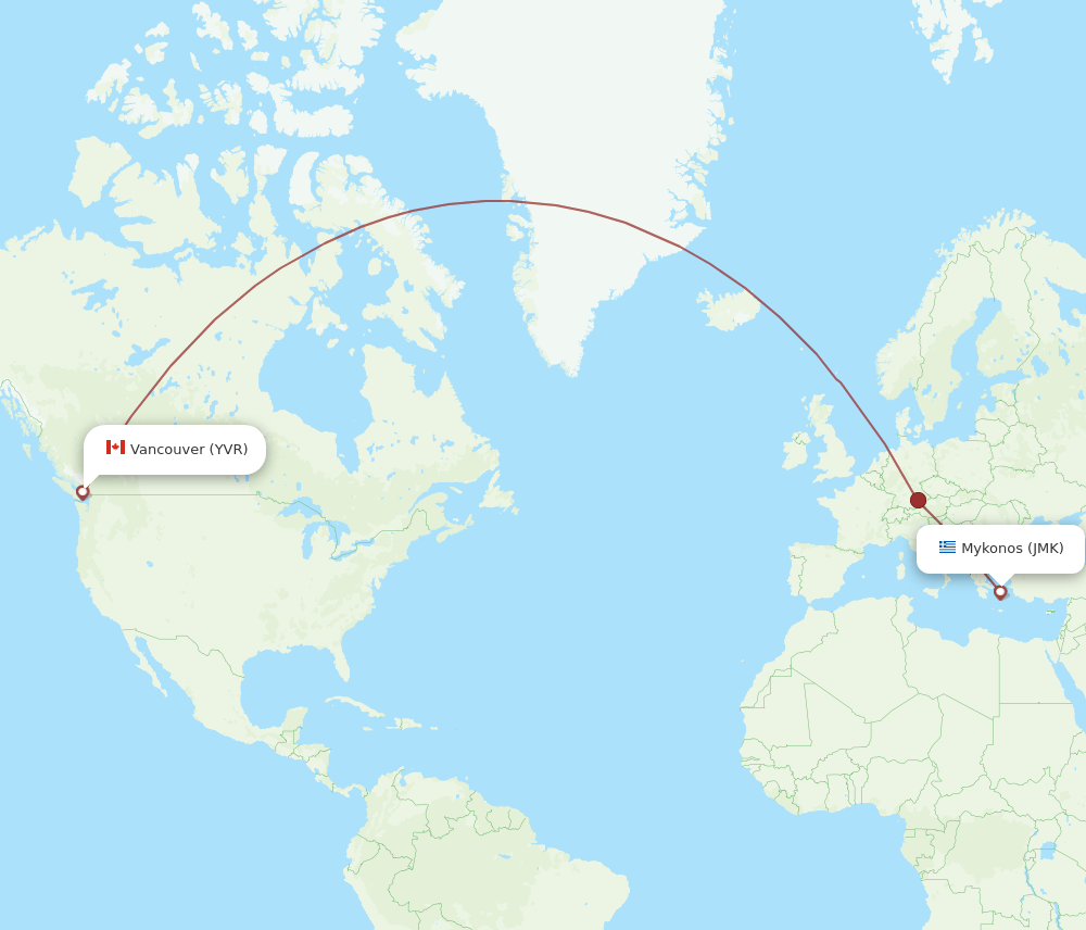 JMK-YVR flight routes