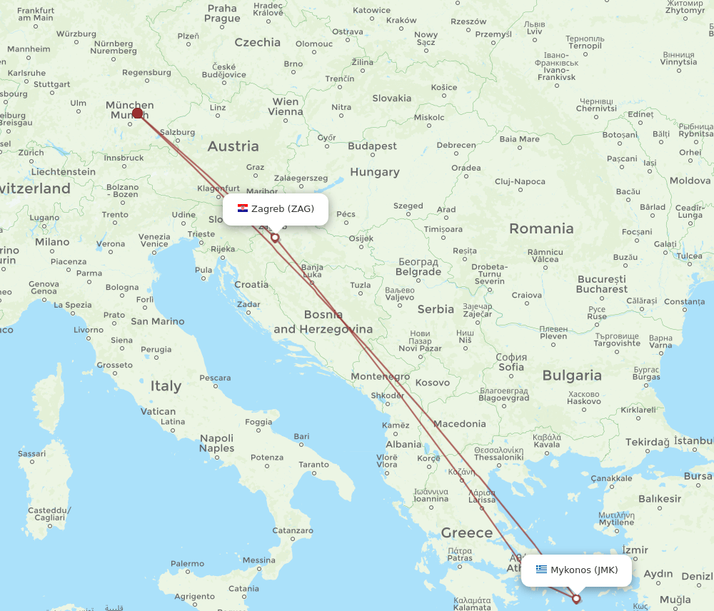 JMK to ZAG flights and routes map