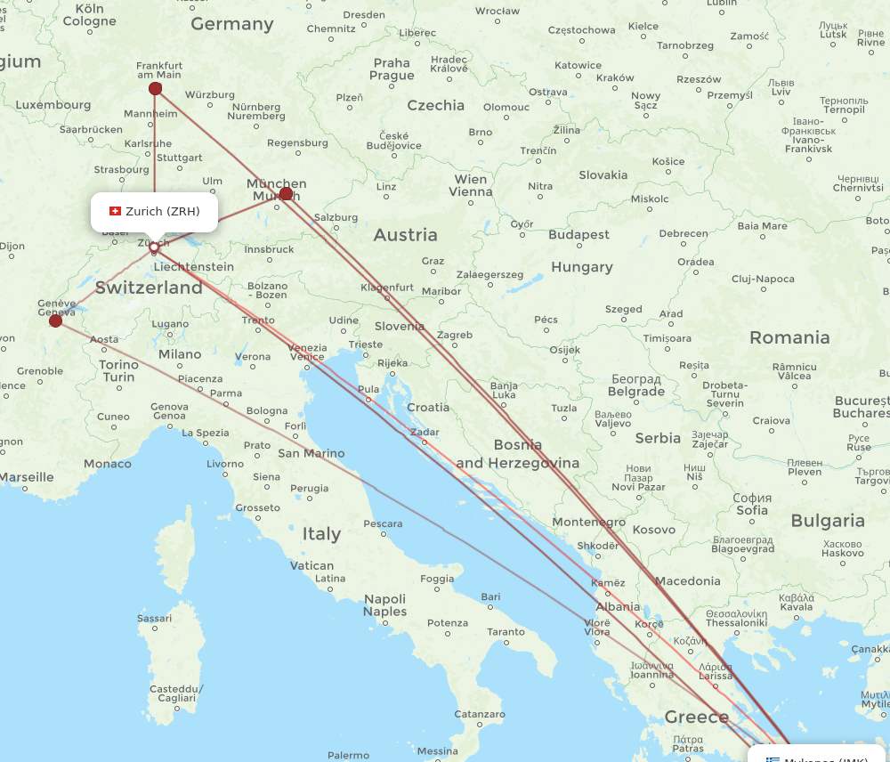 JMK to ZRH flights and routes map