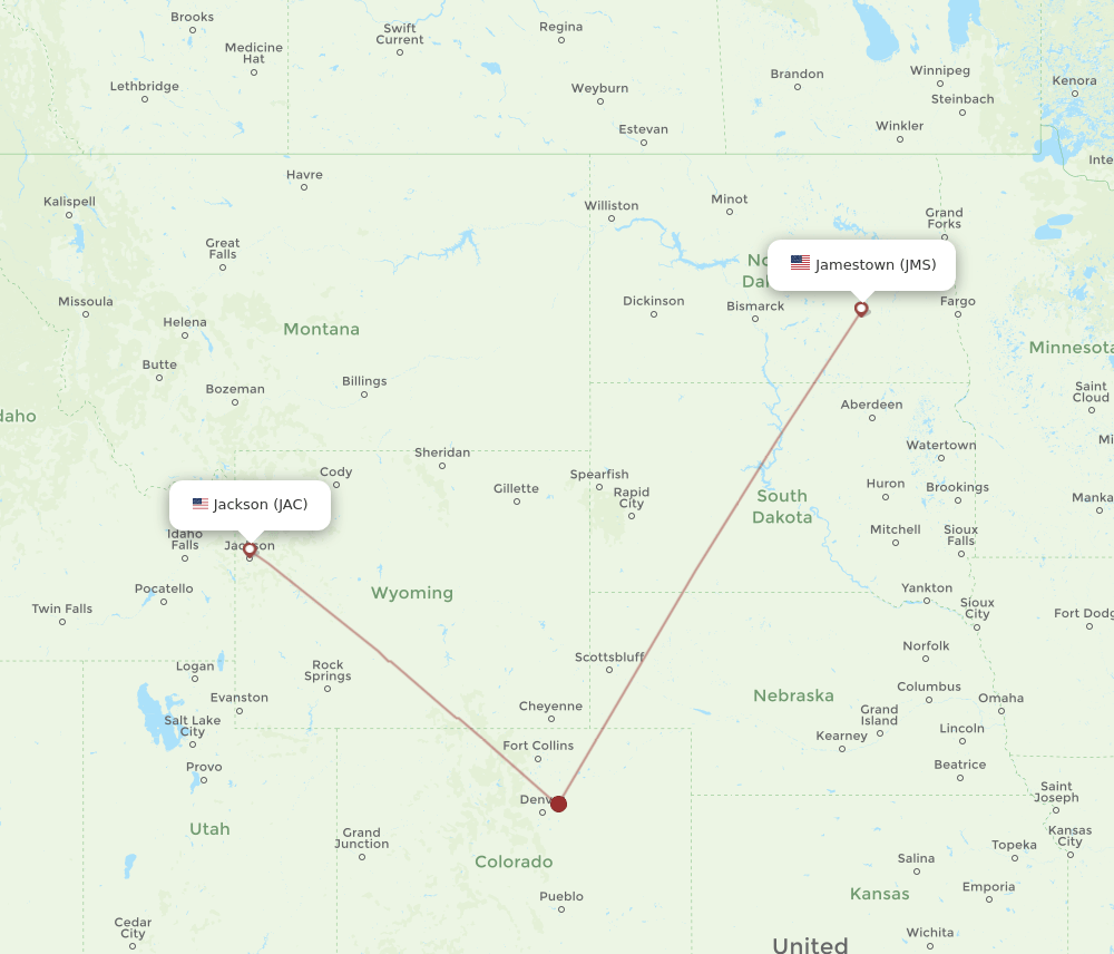 JMS to JAC flights and routes map