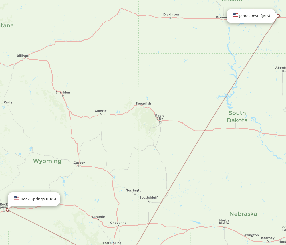 JMS to RKS flights and routes map