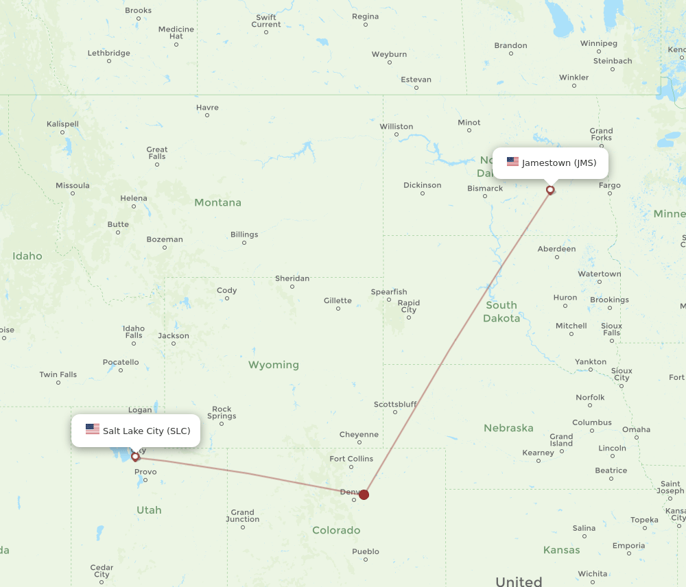 JMS to SLC flights and routes map