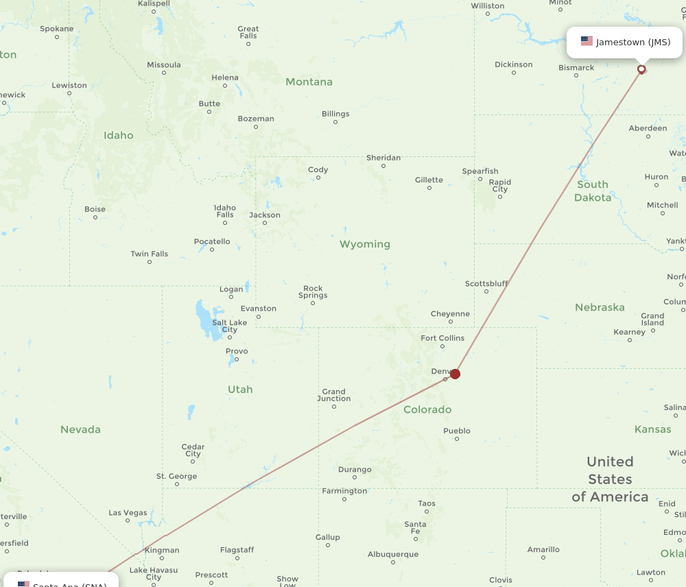 JMS to SNA flights and routes map