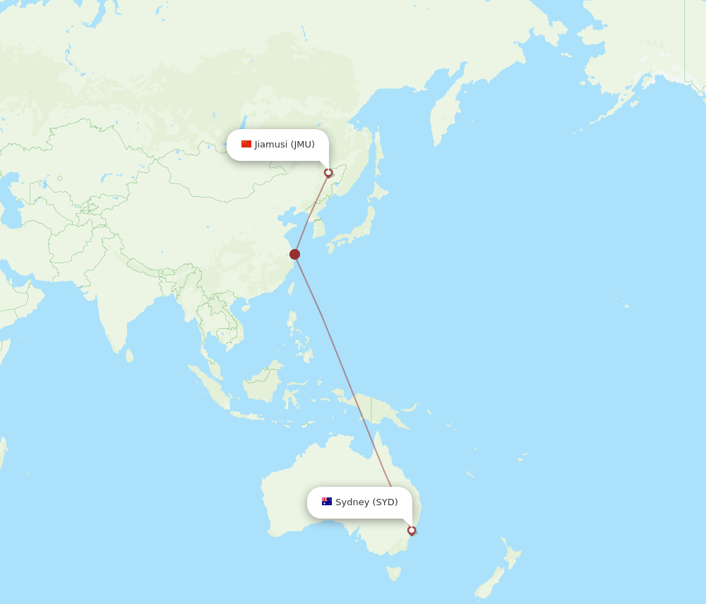 Sydney - Jiamusi route map and flight paths