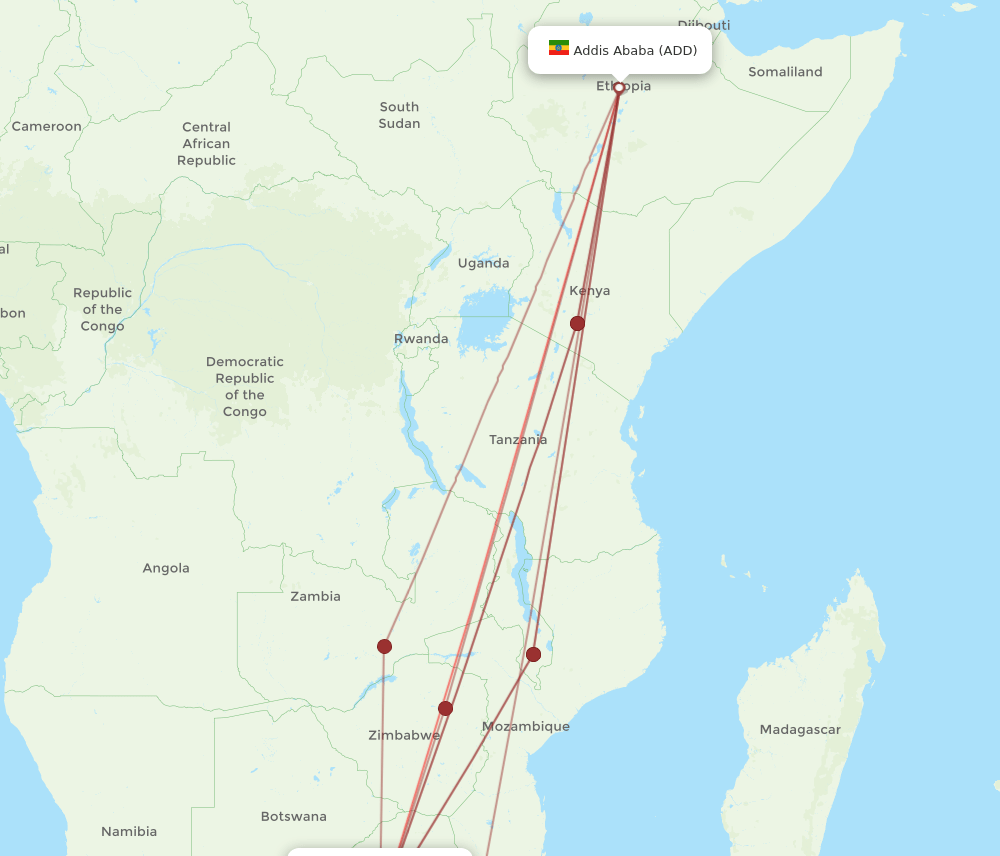 JNB to ADD flights and routes map