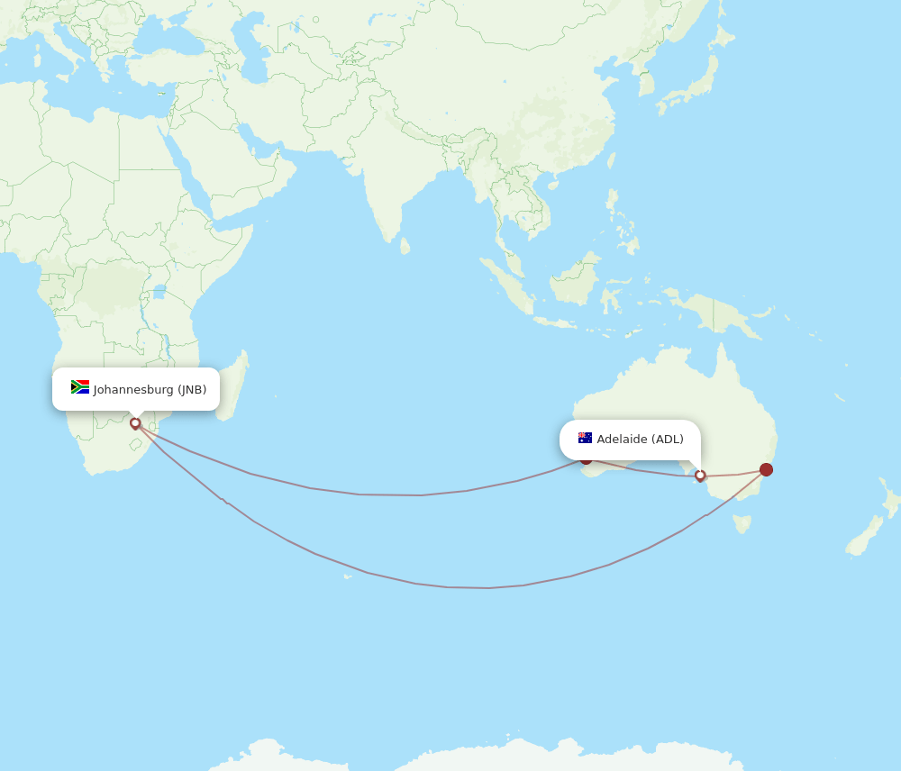 JNB to ADL flights and routes map