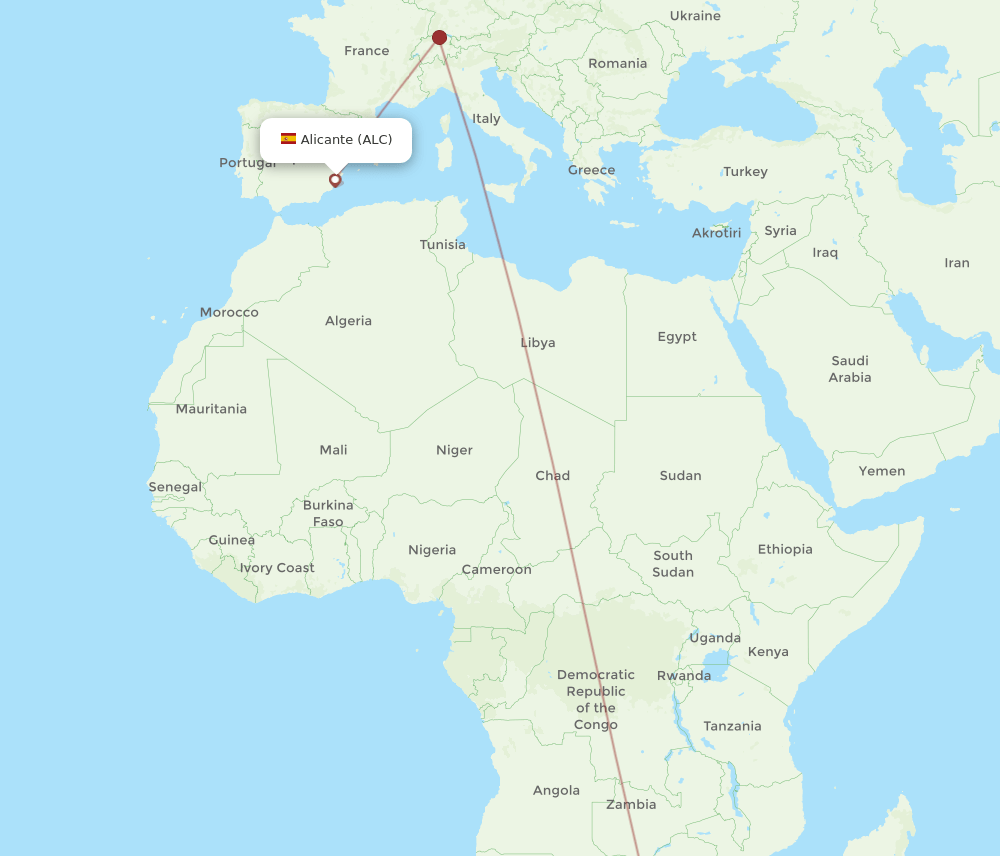JNB-ALC flight routes