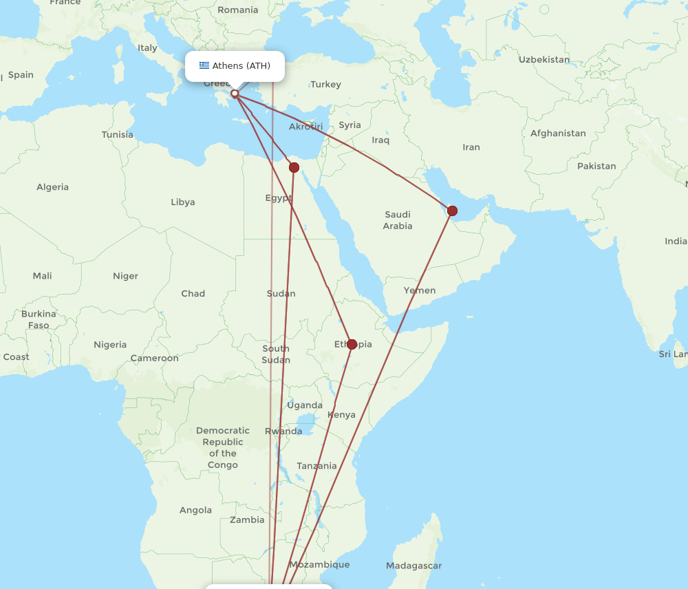 JNB-ATH flight routes