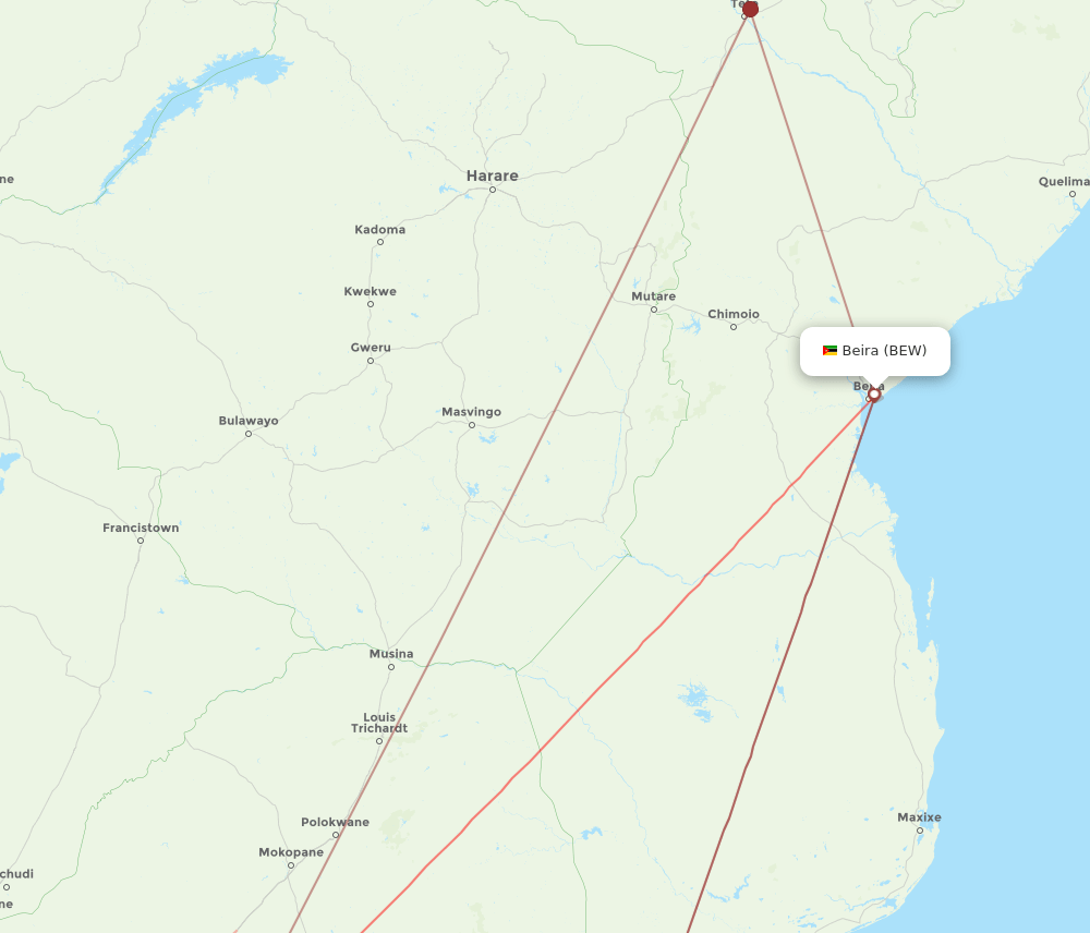 JNB to BEW flights and routes map