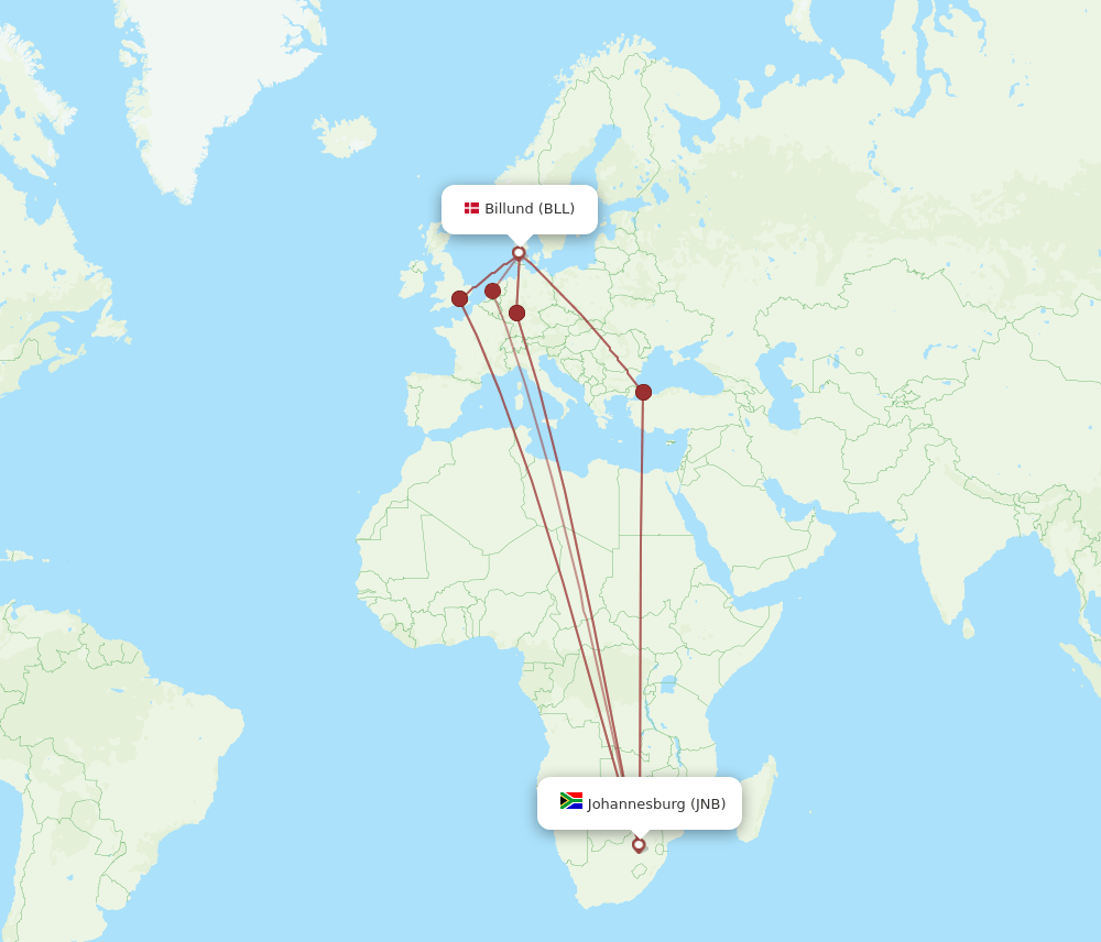 JNB-BLL flight routes