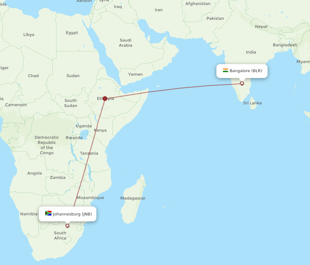JNB-BLR flight routes