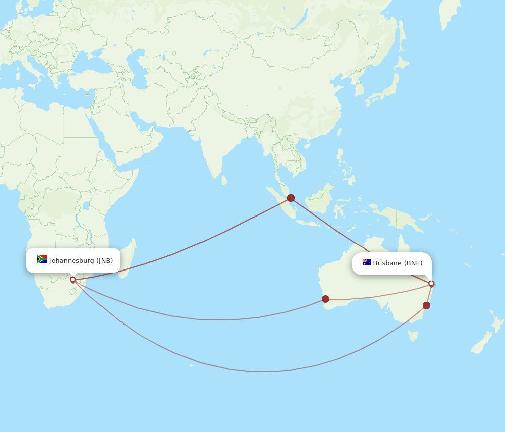 JNB-BNE flight routes