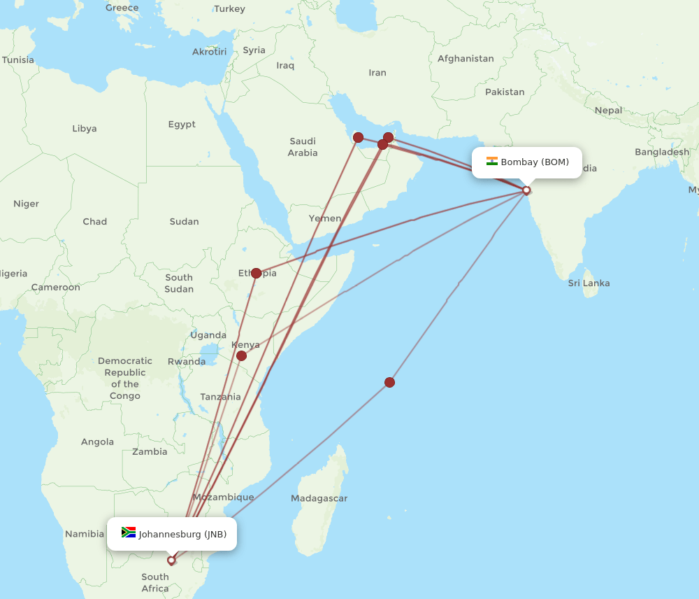 JNB-BOM flight routes