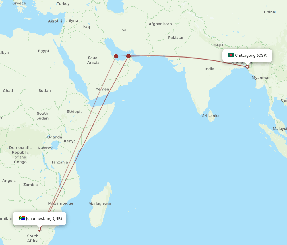 JNB-CGP flight routes