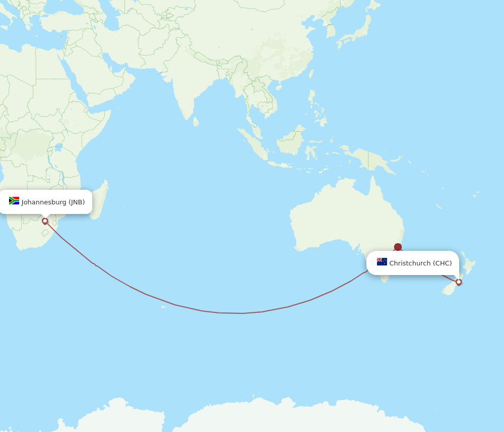 JNB-CHC flight routes