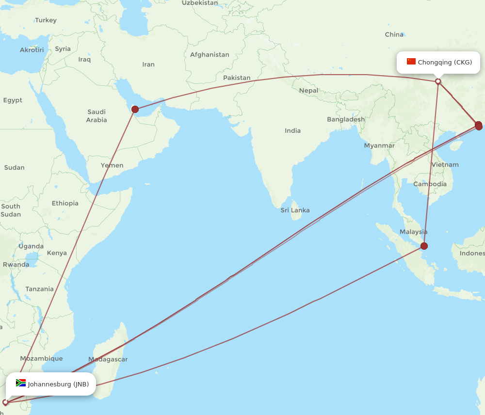 JNB-CKG flight routes