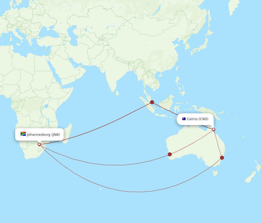 JNB-CNS flight routes