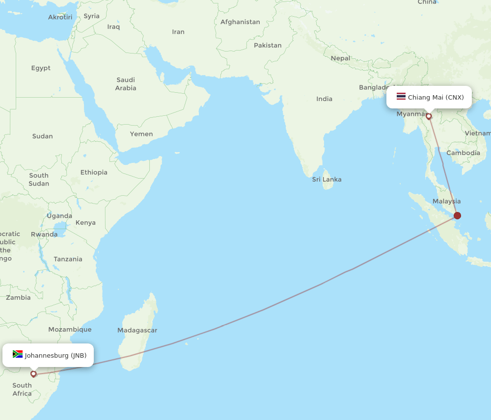 JNB-CNX flight routes