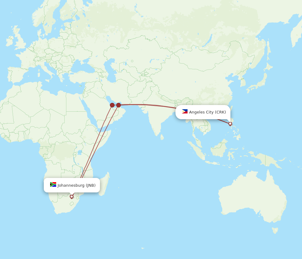 JNB to CRK flights and routes map