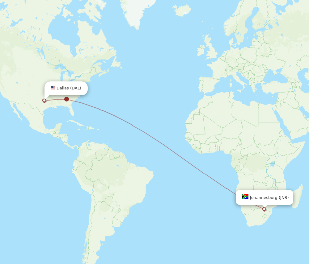 JNB-DAL flight routes