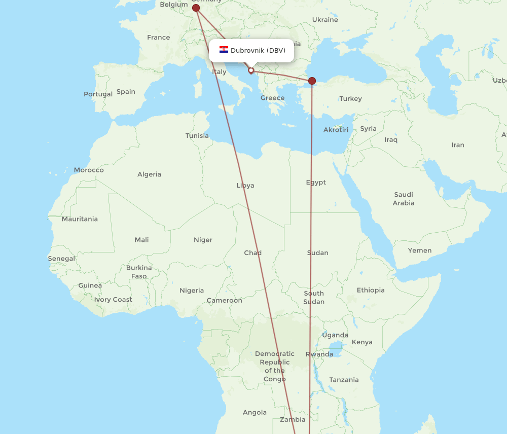 JNB-DBV flight routes