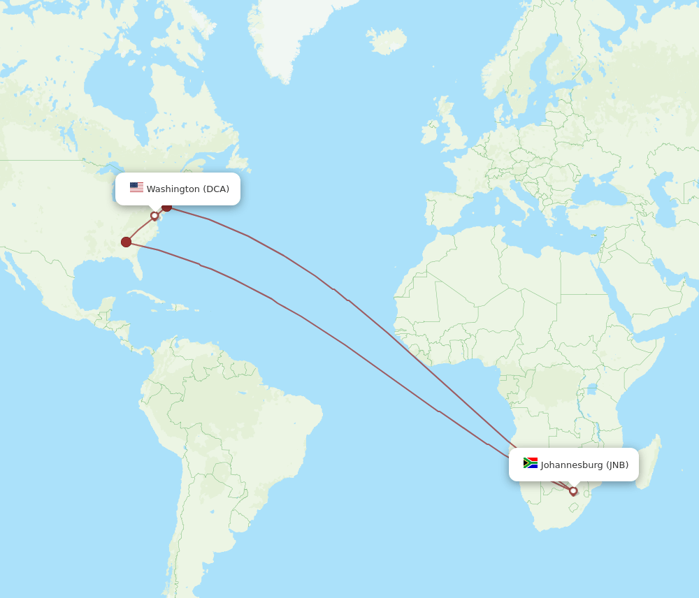 JNB-DCA flight routes