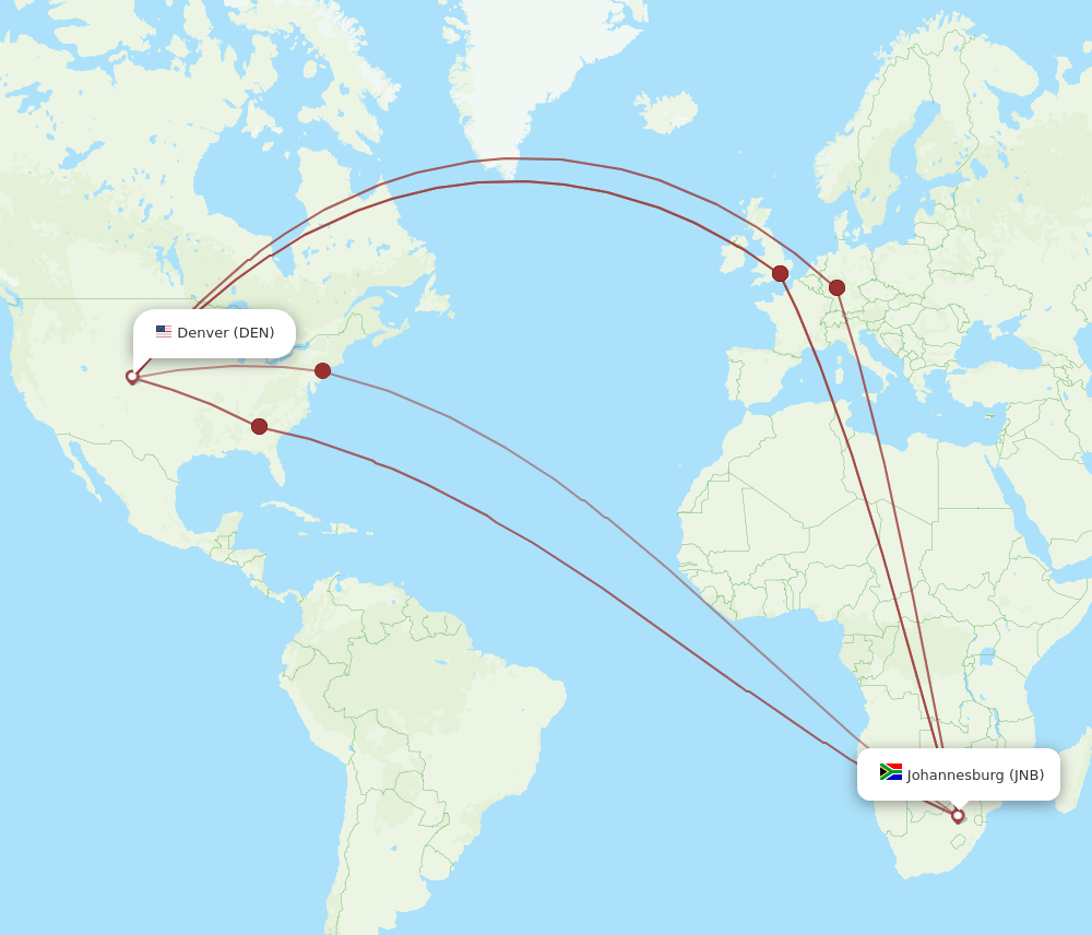 JNB-DEN flight routes