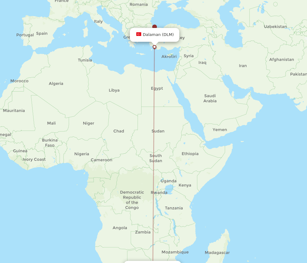 JNB to DLM flights and routes map
