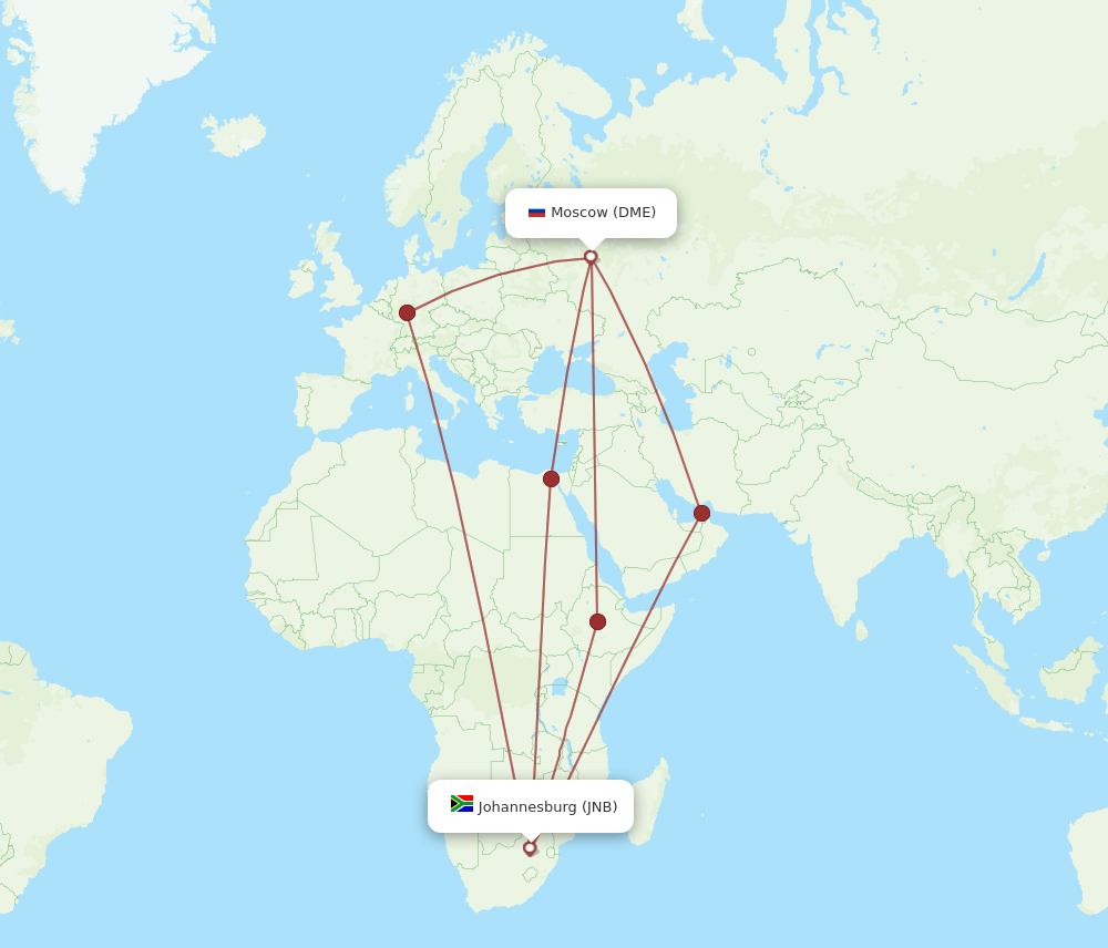 JNB-DME flight routes